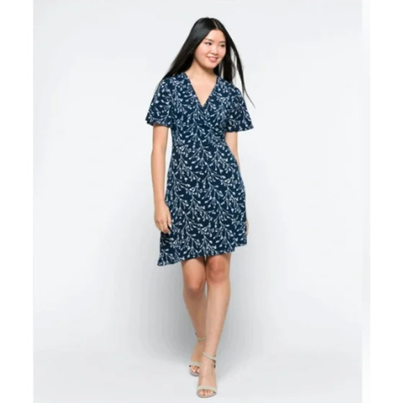 41Hawthorn (3X) Elisse Knit Surplice Dress Stitch Fix Twiggy Floral Flutter Cape - Picture 2 of 10